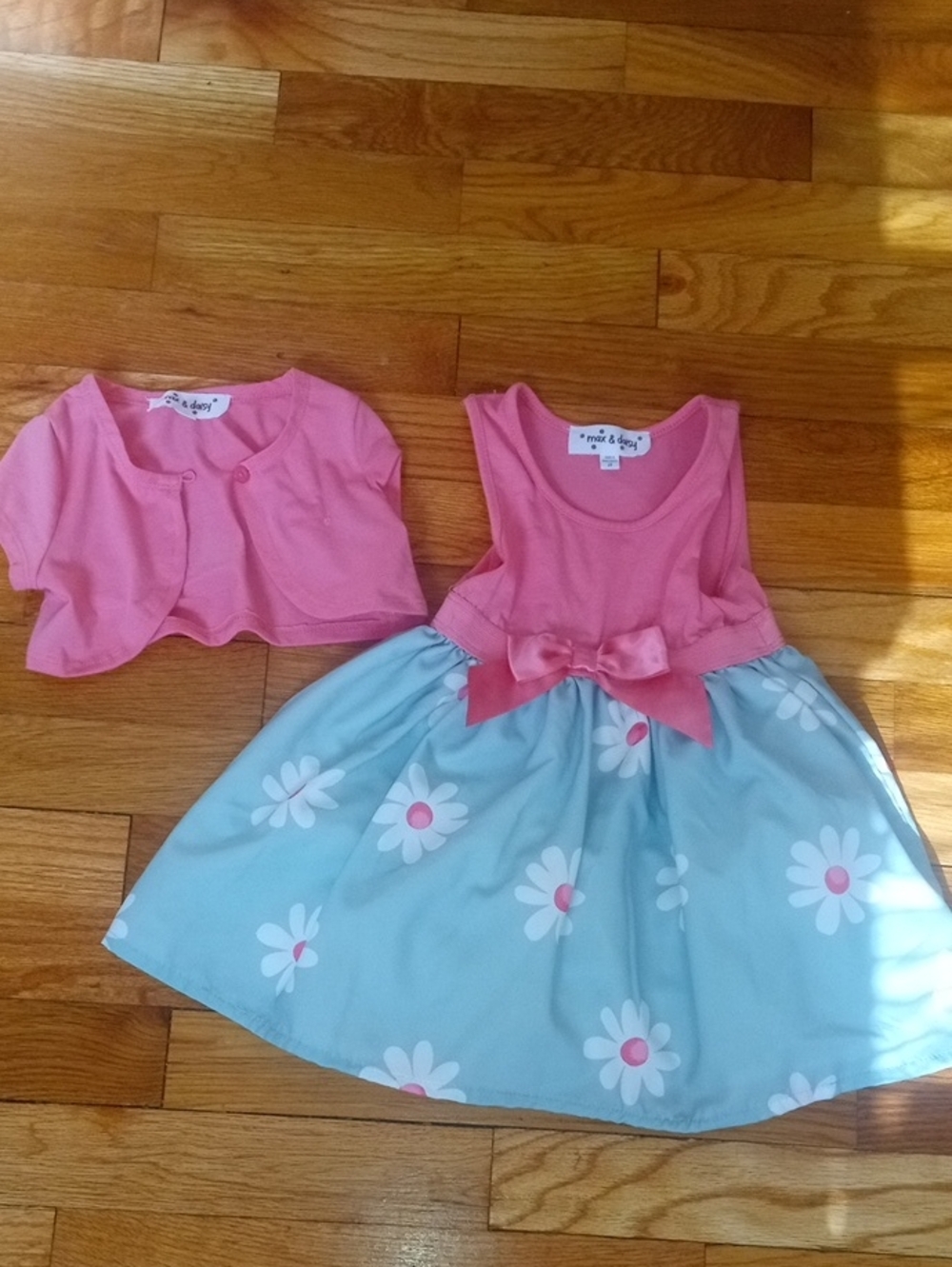 Pink & Light green Daisy Dress with Pink Bolero - 2t